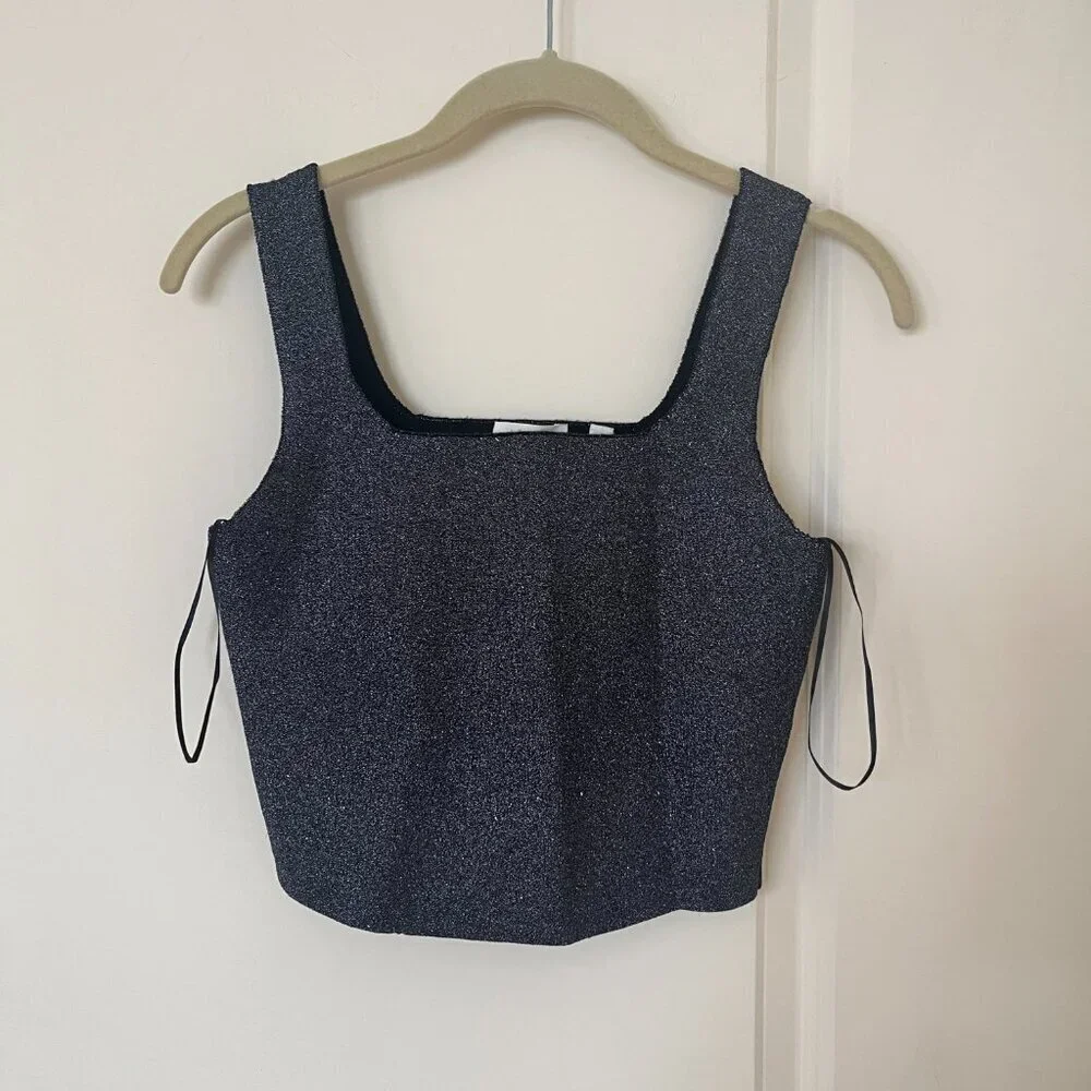 ALC Crop Tank Top Metallic Silver Sz XS